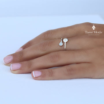 Elegant Aquamarine Silver Open Ring For Women- Handcrafted Jewelry • Delicate Silver Gemstone Ring • Adjustable Open Ring Minimalist